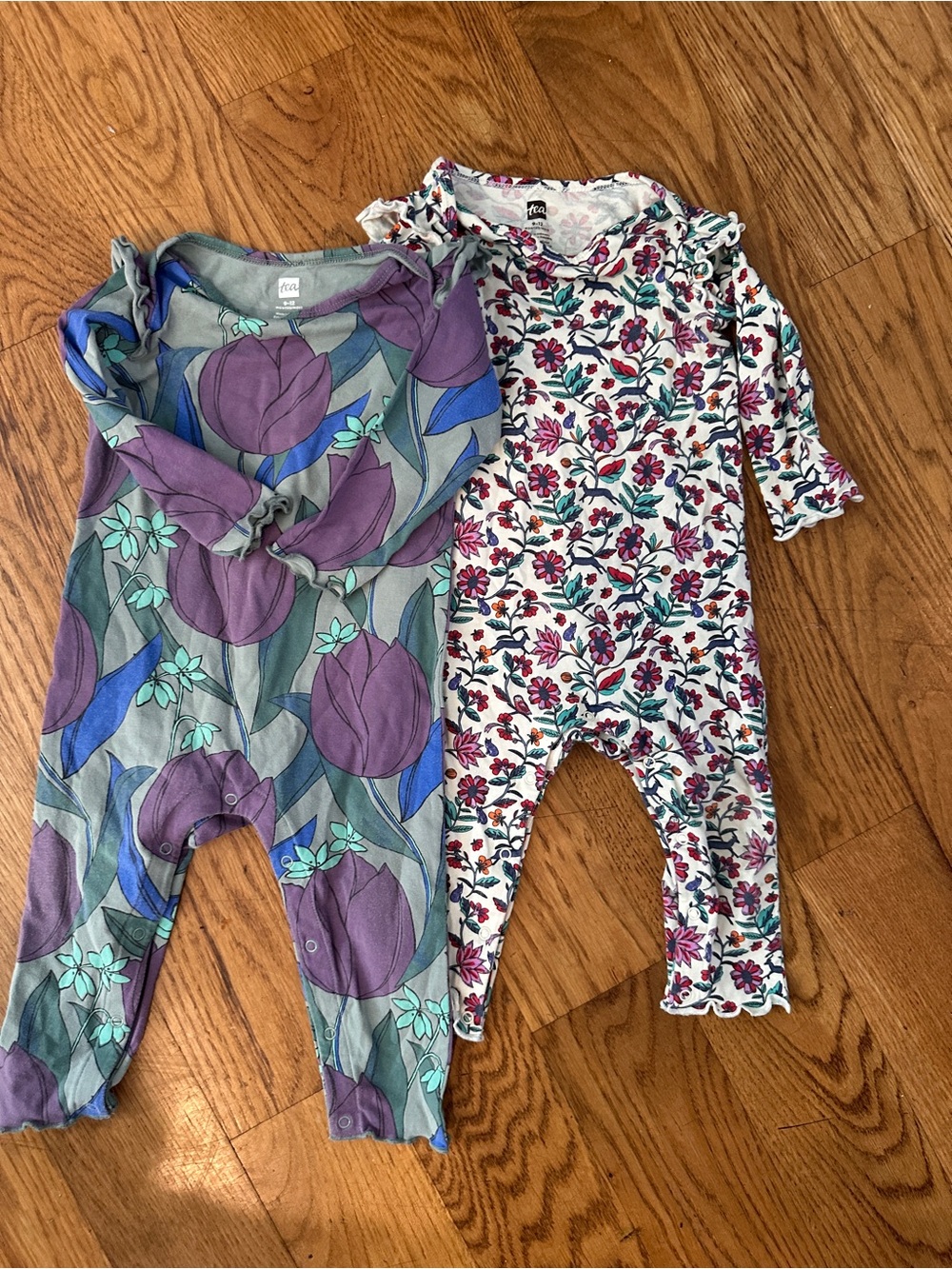 Set of 2 Tea Collection Girls Purple Tulip & White Floral One-Pieces 6-12 months